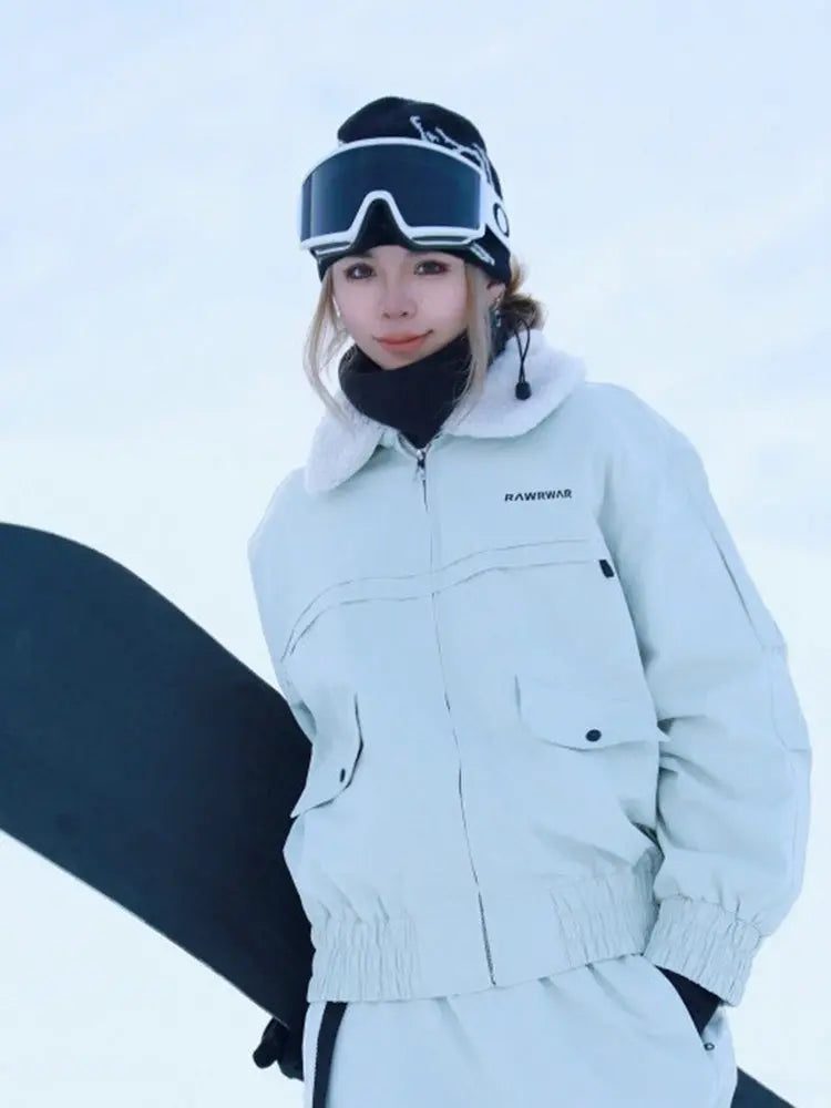 Unisex Sherpa Collar Ski Jacket — Warm Insulated Snowboard Coat