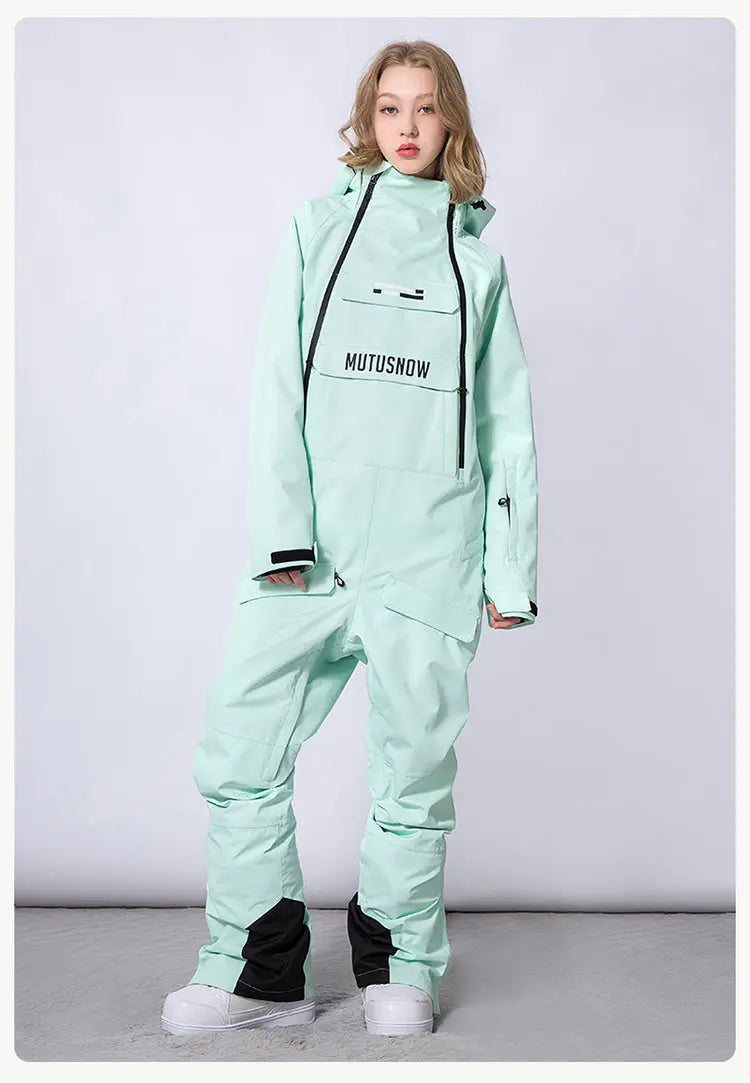 Unisex Ski Onesie Overalls Winter Hooded One-piece Snow Jumpsuits 