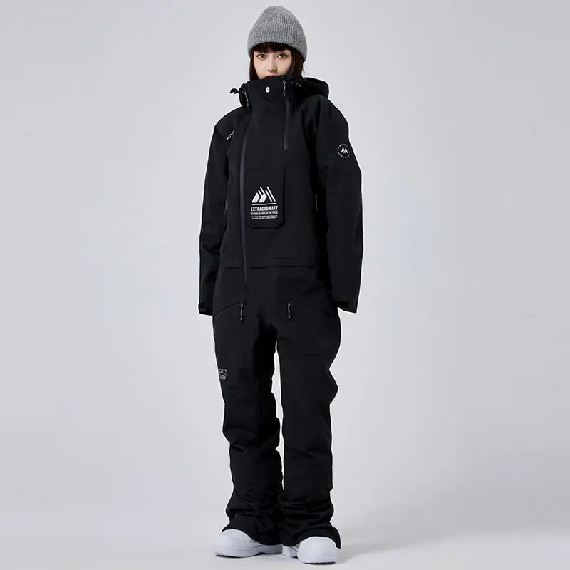 Unisex Ski Onesie Overalls Winter Hooded One-piece Snow Jumpsuits 