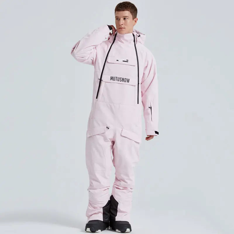Unisex Ski Onesie Overalls Winter Hooded One-piece Snow Jumpsuits 