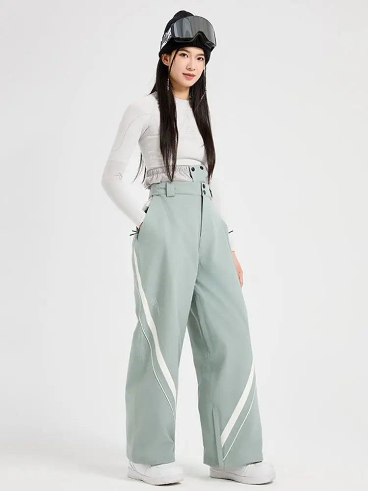Women 3L Windproof Snow Pants Baggy Ski Trousers