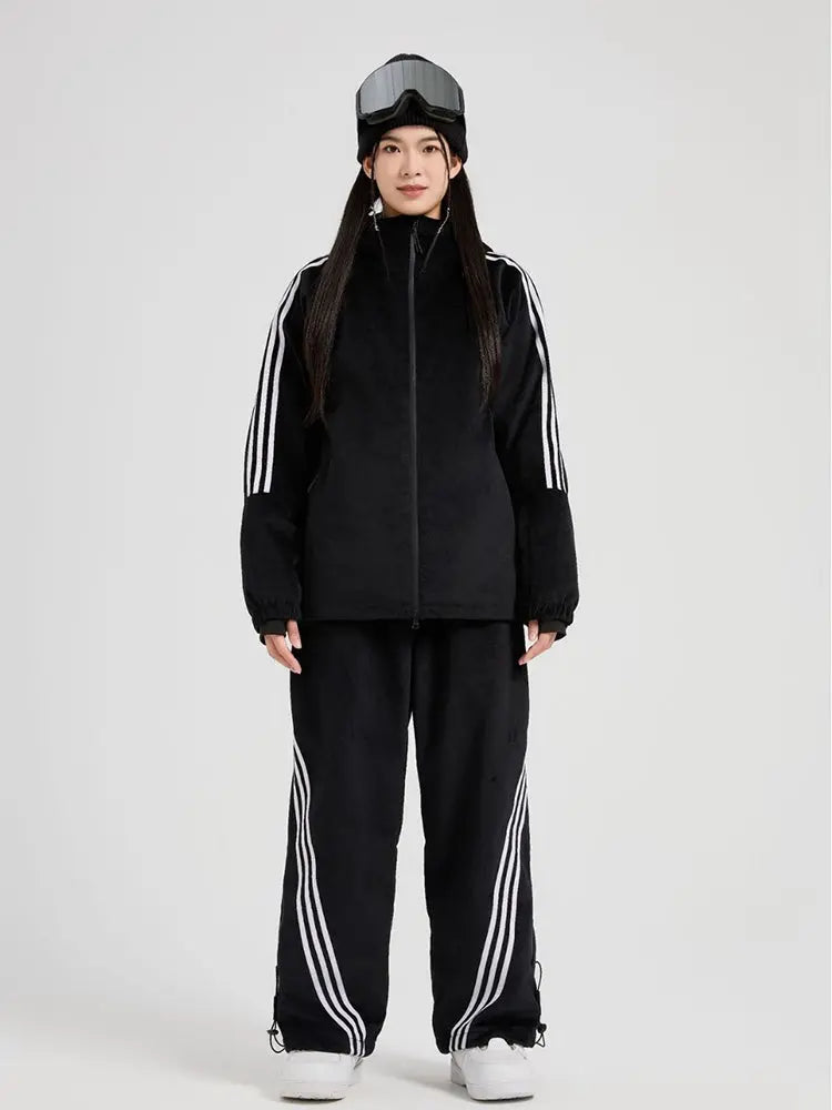 Women Black Velvet Ski Suit Set Baggy Style Snow Wear