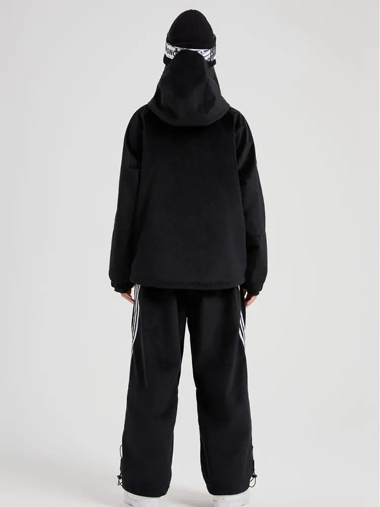 Women Black Velvet Ski Suit Set Baggy Style Snow Wear
