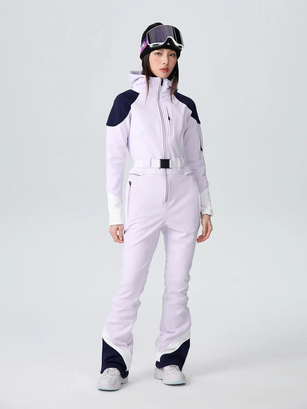 Women Fitted Stretch Ski Jumpsuit Elegant One-piece Flare Snowsuits