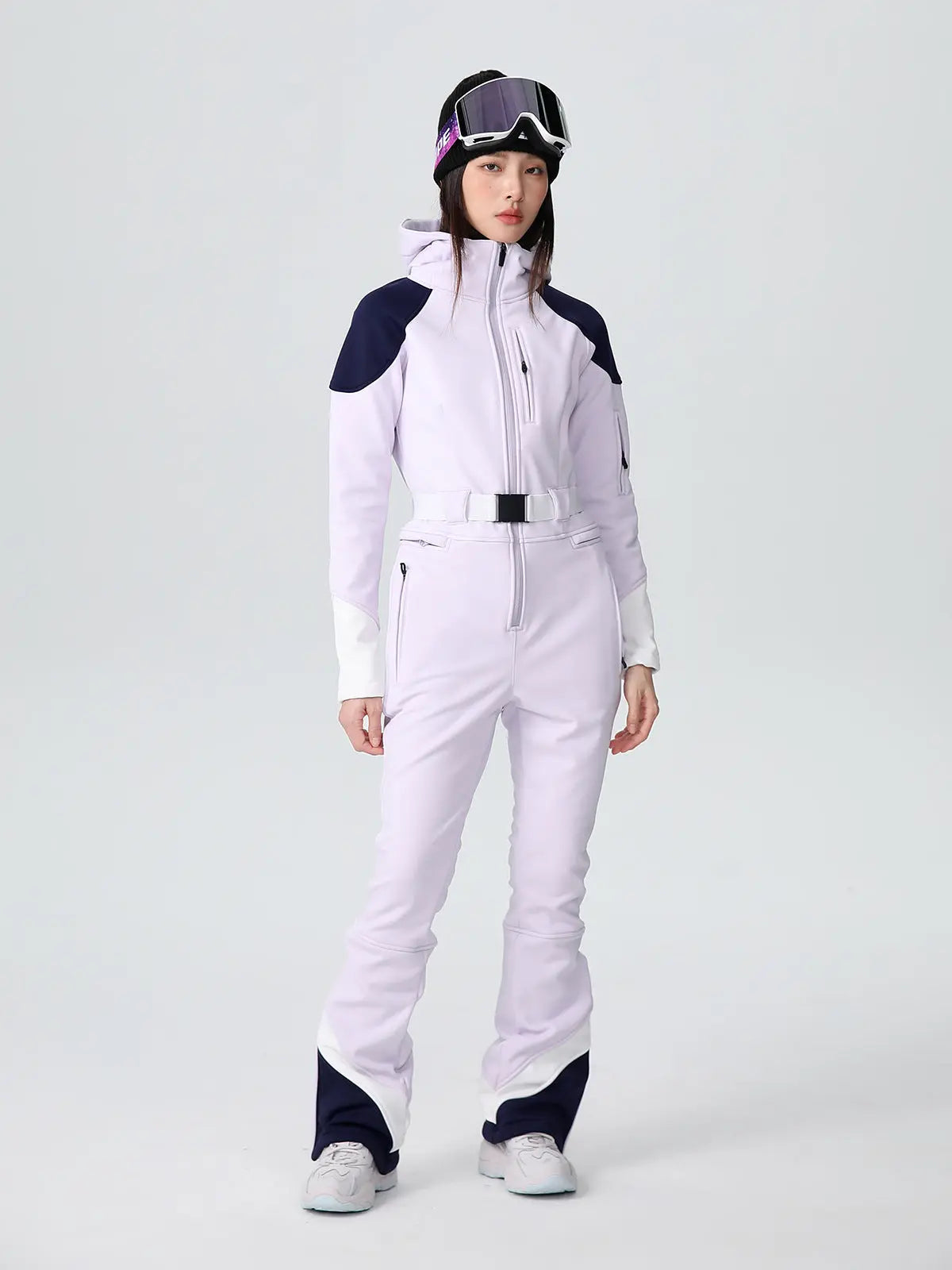 Women Fitted Stretch Ski Jumpsuit Elegant One-piece Flare Snowsuits