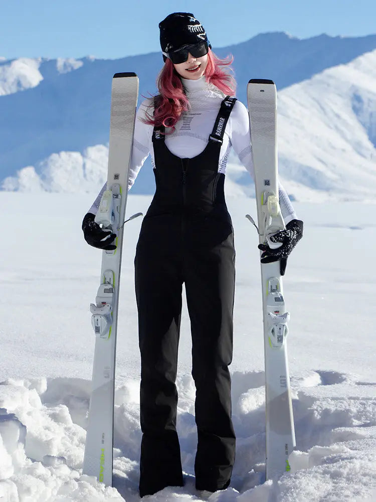 Women Fur Collar Snow Jacket &  Slim Fit Snow Bib Overalls