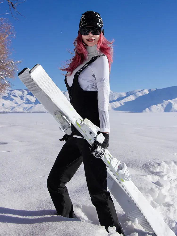 Women Fur Collar Snow Jacket &  Slim Fit Snow Bib Overalls