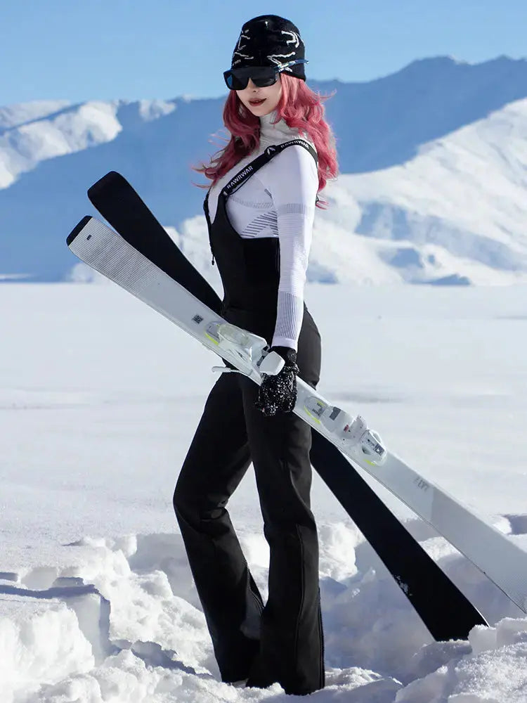 Women Fur Collar Snow Jacket &  Slim Fit Snow Bib Overalls