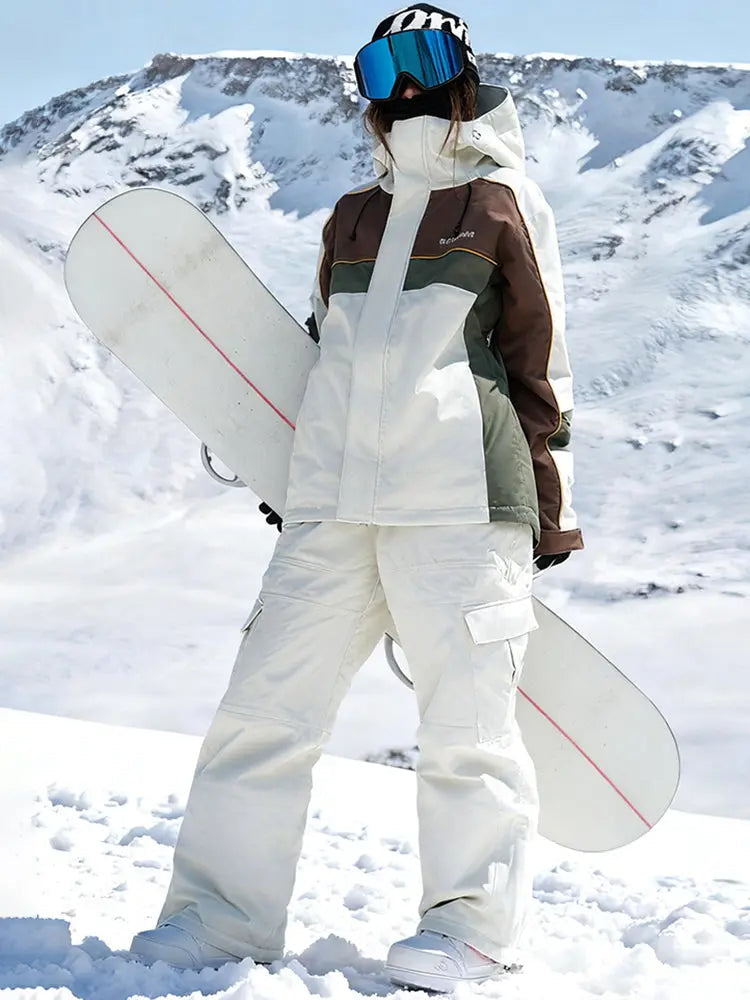 Women Men Color Blocking Snowsuits Winter Cargo Ski Outfits