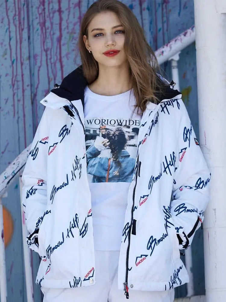 Women Printed Ski Jackets Fashion Snowboarding Coat Streetwear