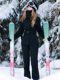 Women Quilted Skisuits Belted Snow Jacket & Slim Fit Trousers