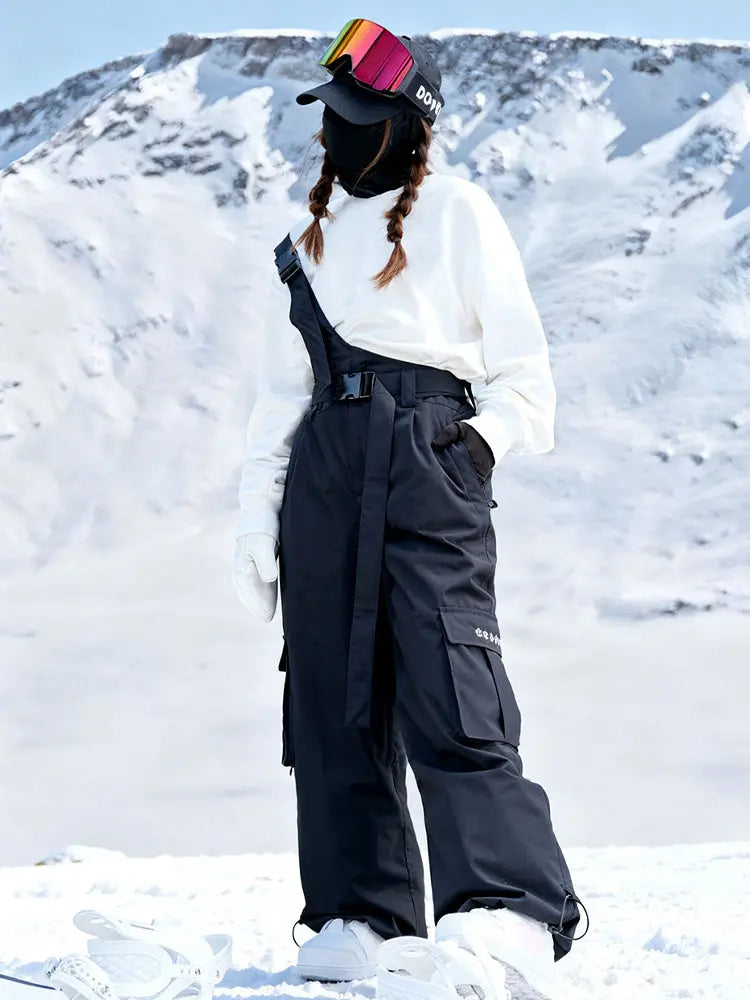 Women Single Shoulder Strap Ski Pants Unique Baggy Snow Bibs
