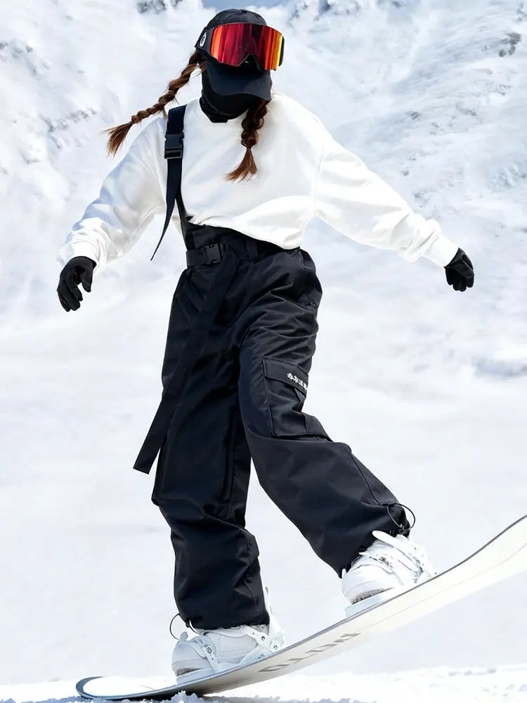 Women Single Shoulder Strap Ski Pants Unique Baggy Snow Bibs