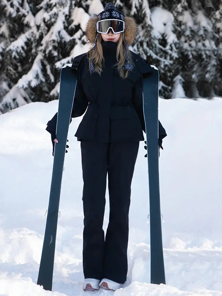 Women Slim Fit Ski Jacket & Flare Snow Pants Set