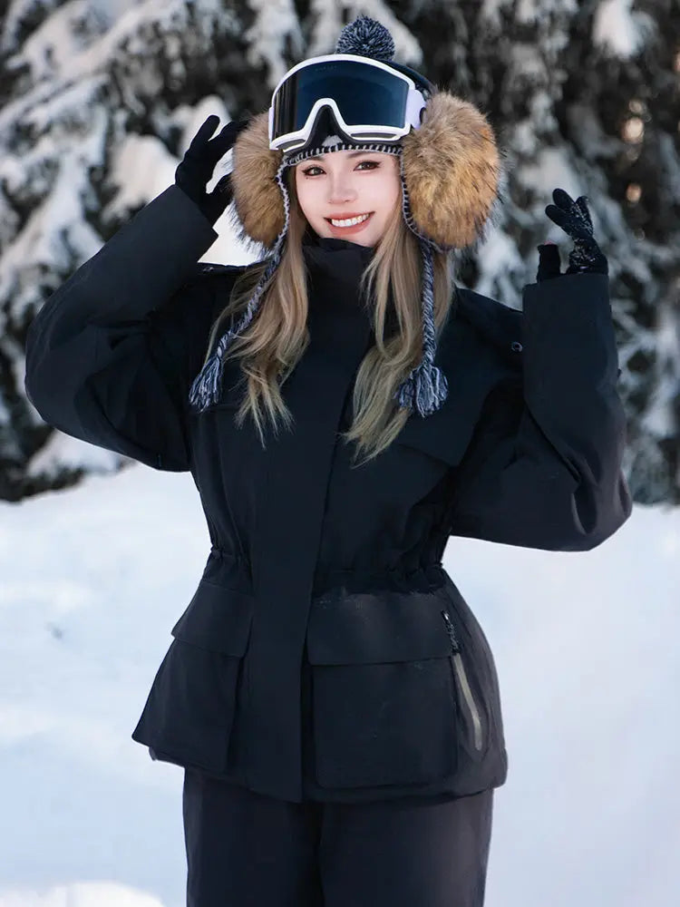 Women Slim Fit Ski Jacket & Flare Snow Pants Set