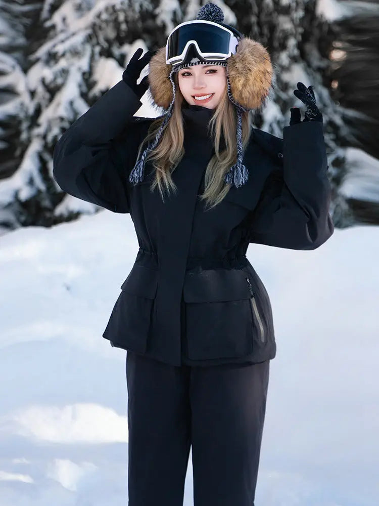 Women Slim Fit Ski Jacket & Flare Snow Pants Set