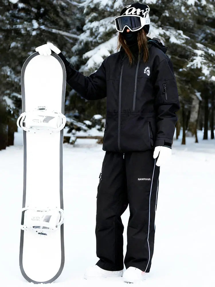 Women Vintage Hooded Ski Jacket & Baggy Ski Pants
