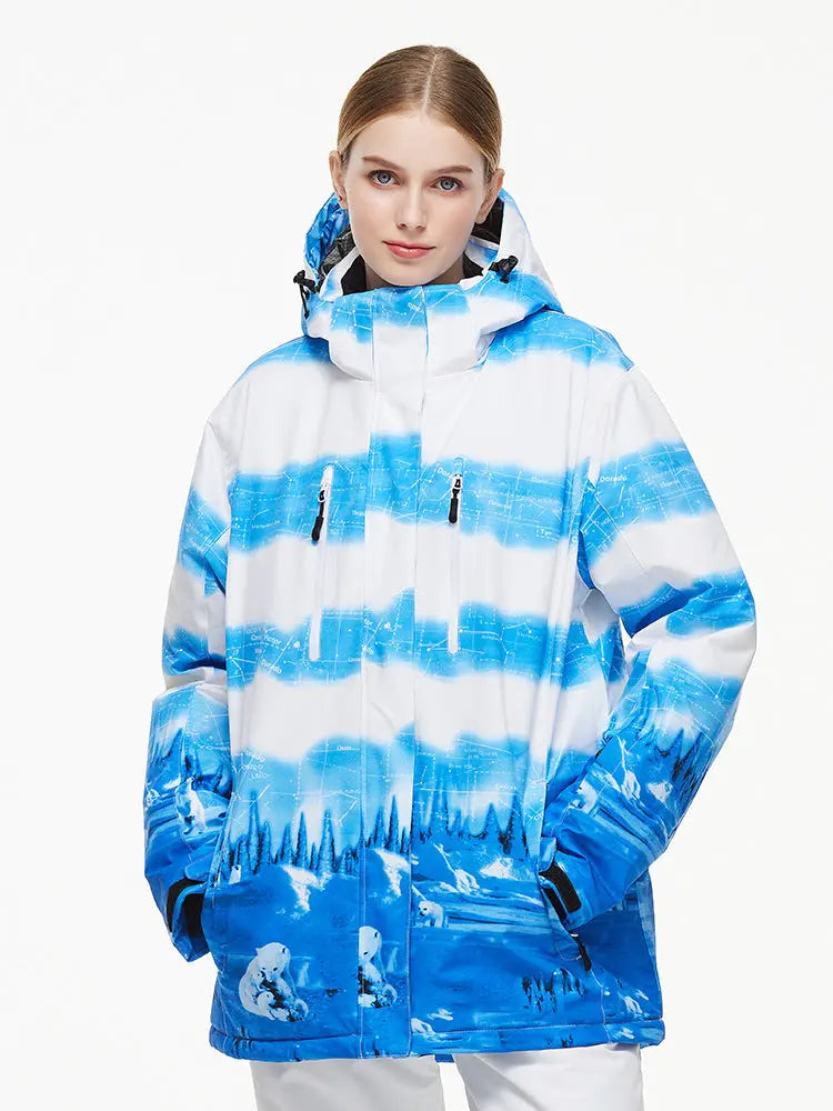 Women Waterproof Ski Jacket Hooded Printed Snowboard Coat