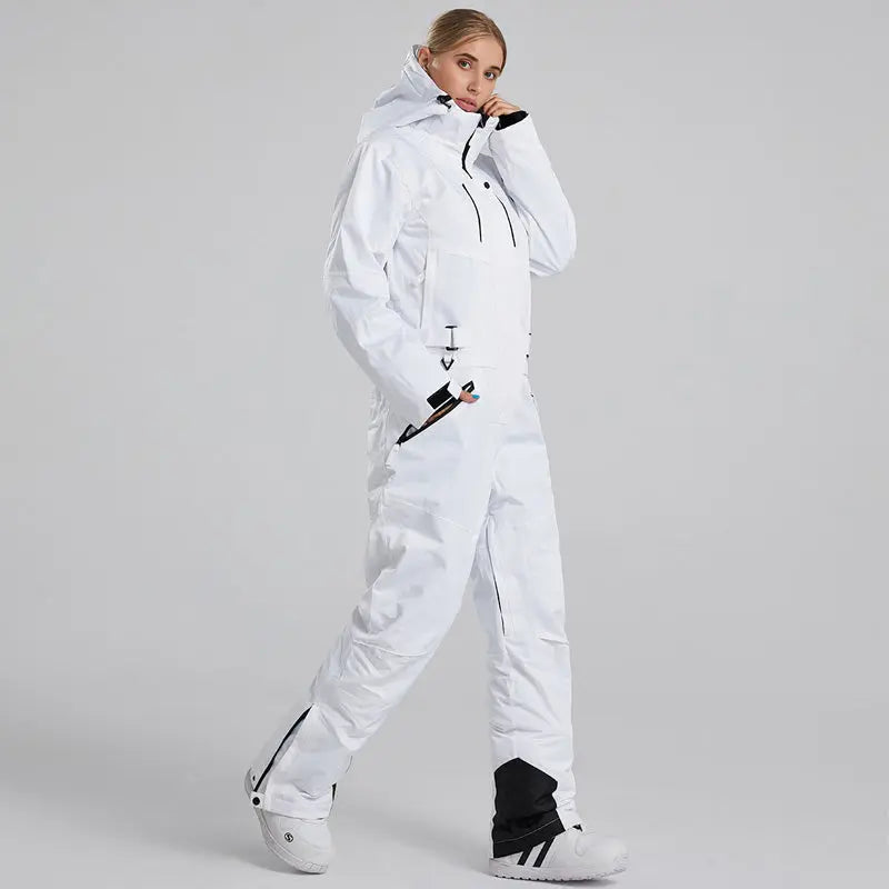 Women's White One Piece Snow Jumpsuits Ski Suits 