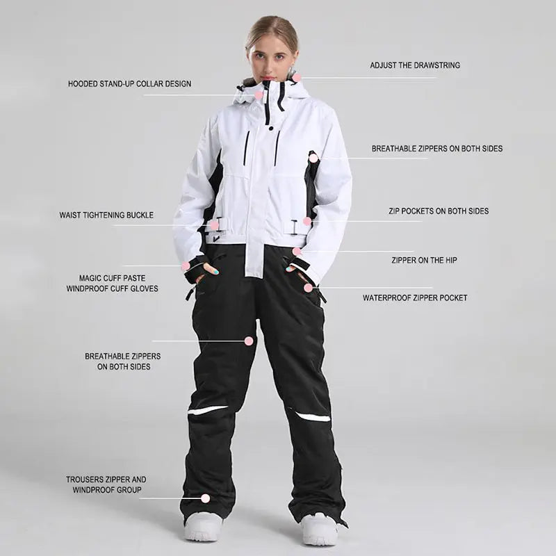 Women's White One Piece Snow Jumpsuits Ski Suits 