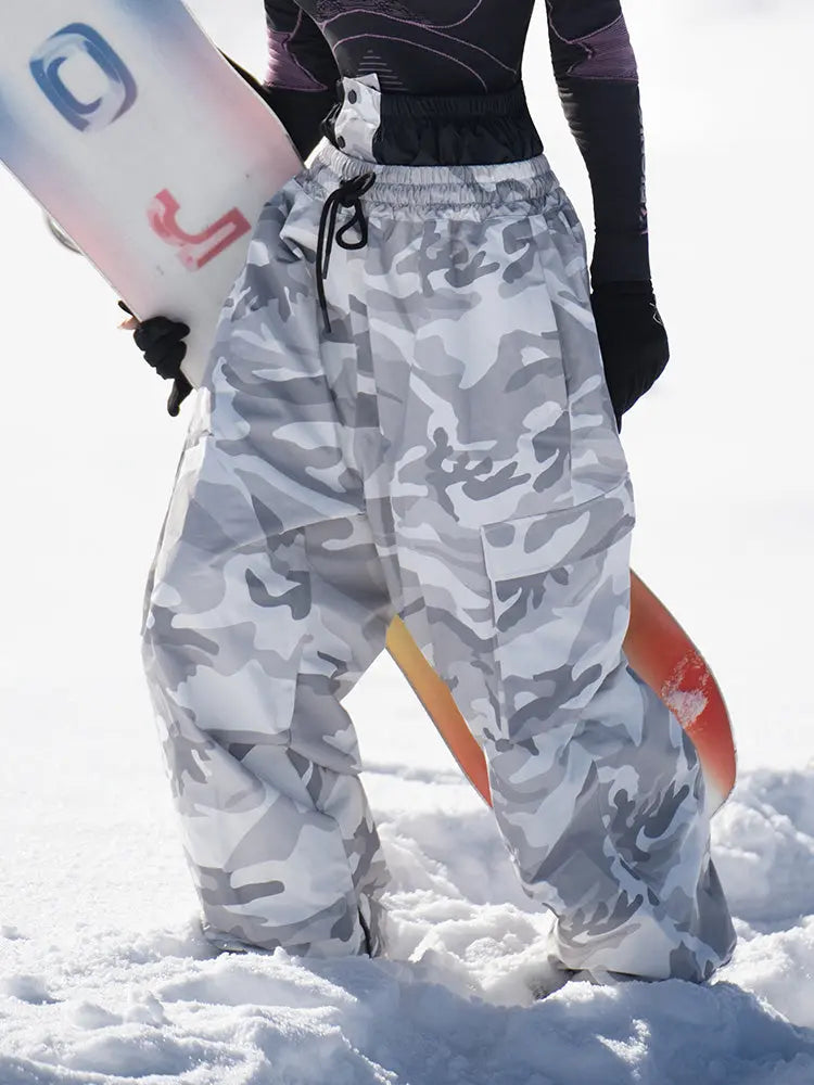 Women's Camo Snownoard Pants Baggy Drawstring Ski Trousers