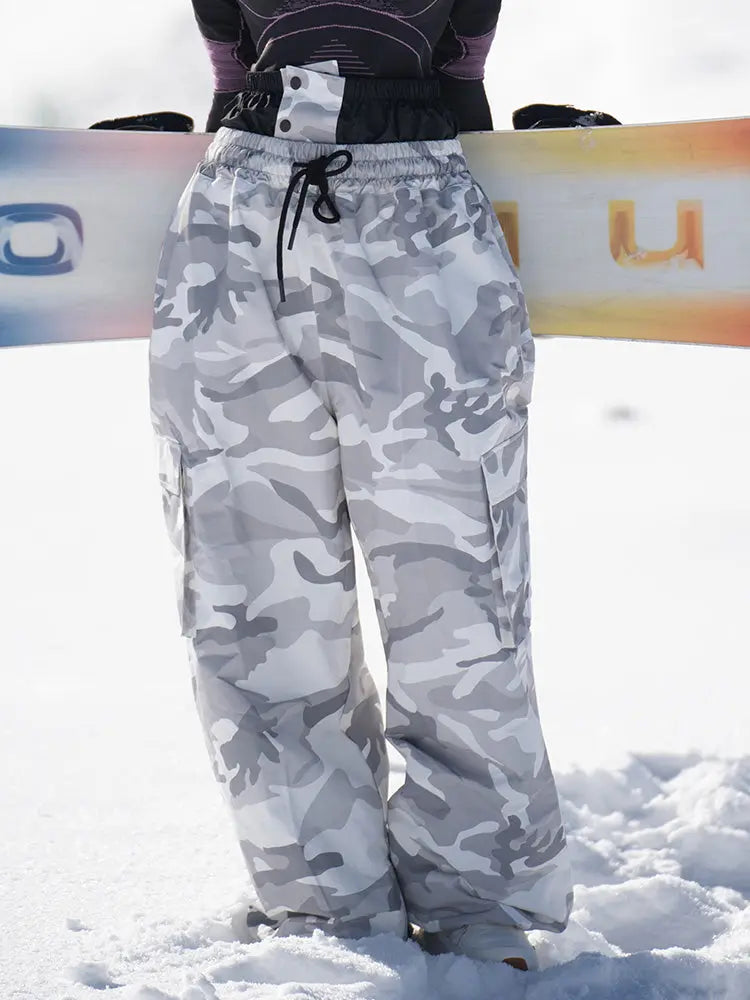 Women's Camo Snownoard Pants Baggy Drawstring Ski Trousers