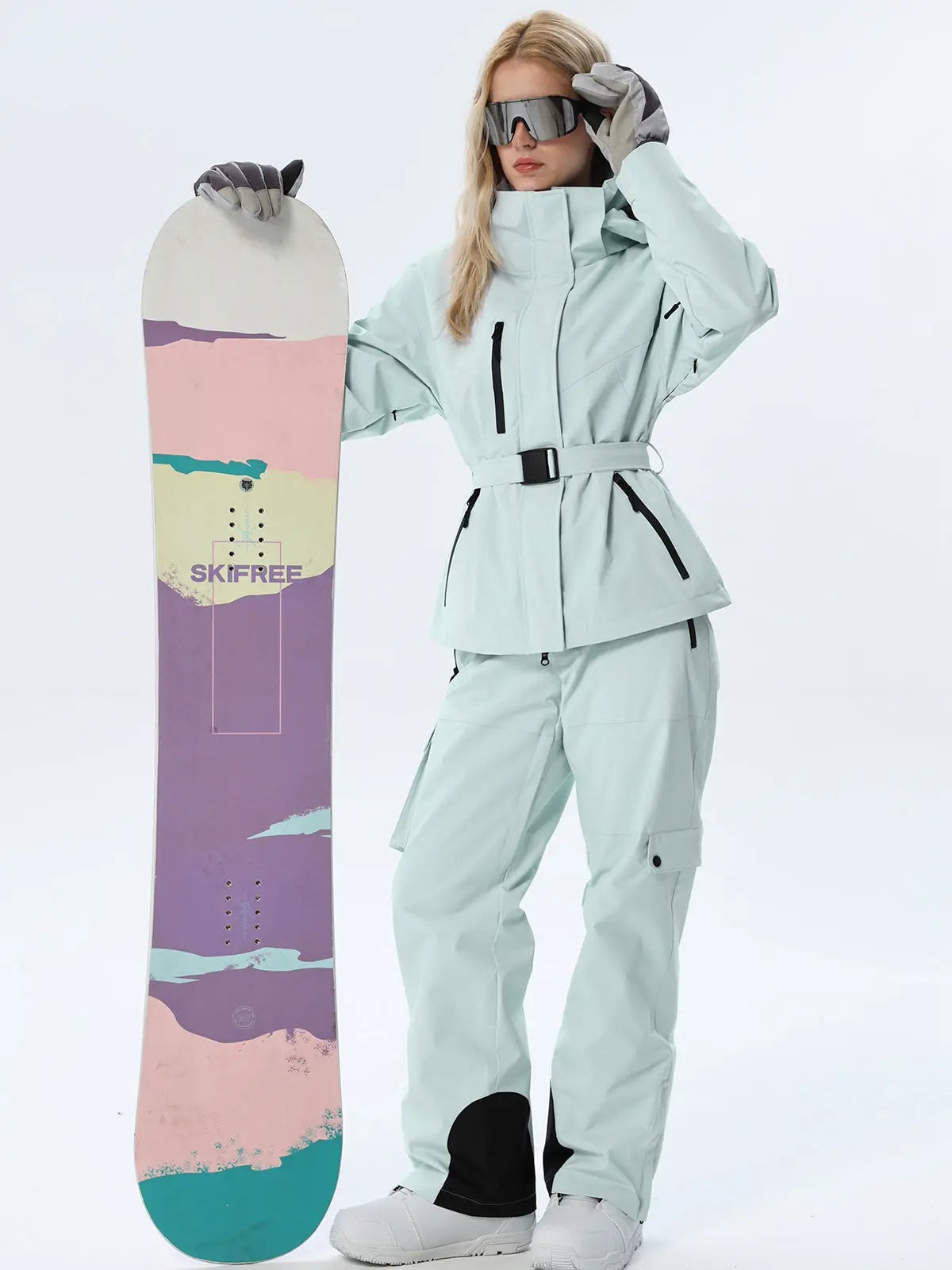 Women's Coordinated Belted Snow Jacket and Pants