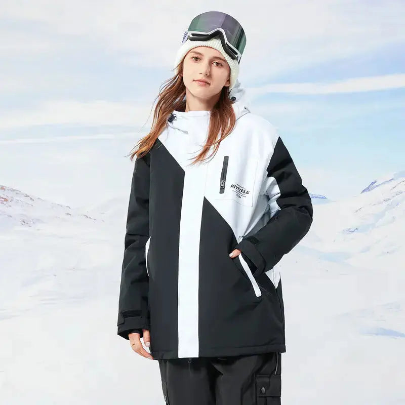 Zipper Ski Jacket Women's Winter Colorblock Snowboard Jacket