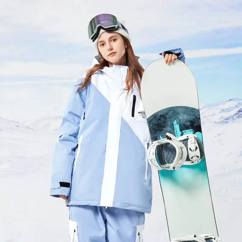 Zipper Ski Jacket Women's Winter Colorblock Snowboard Jacket