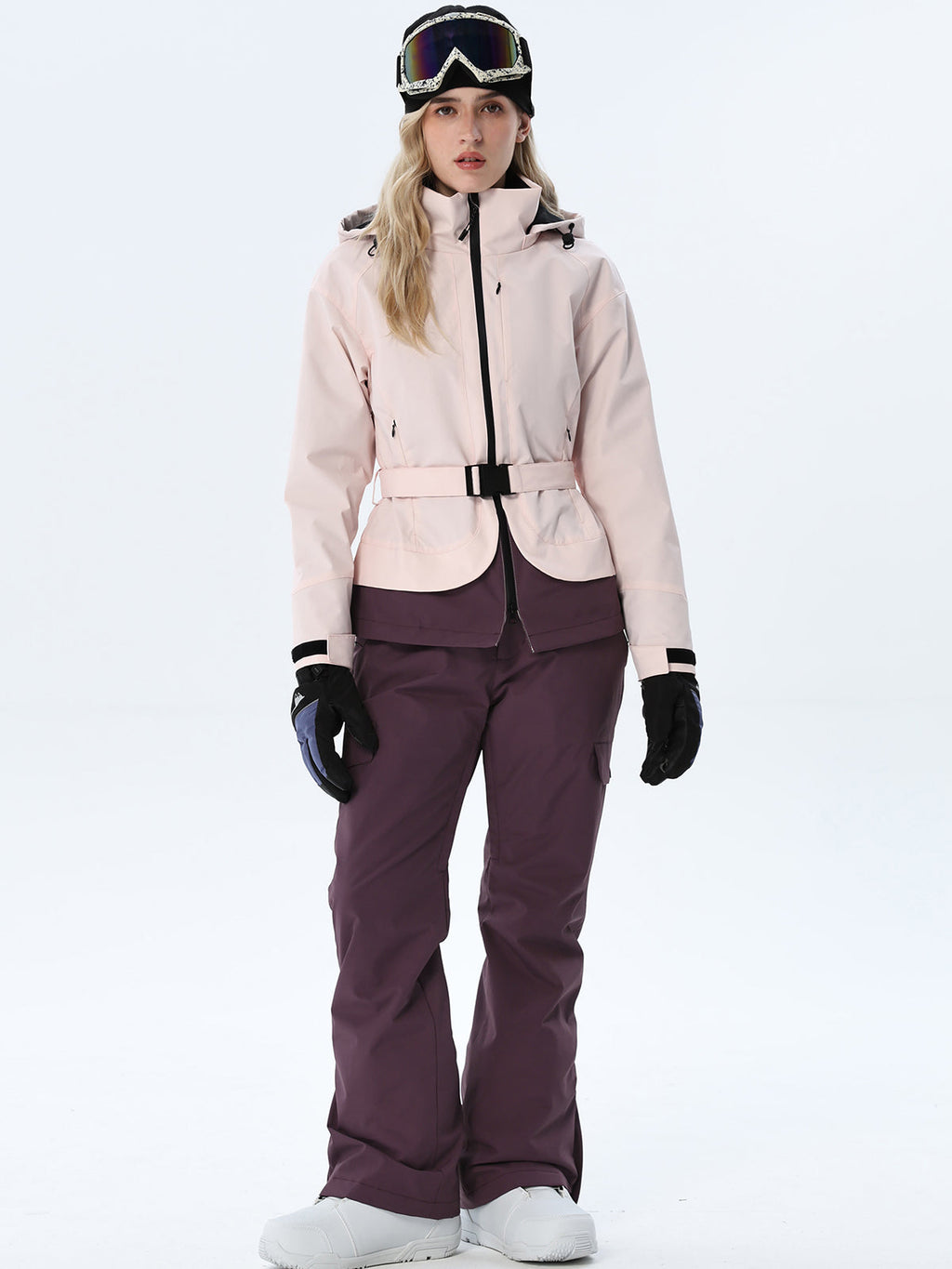 Women's Two-Tone Ski Outfit with Adjustable Waist Belt