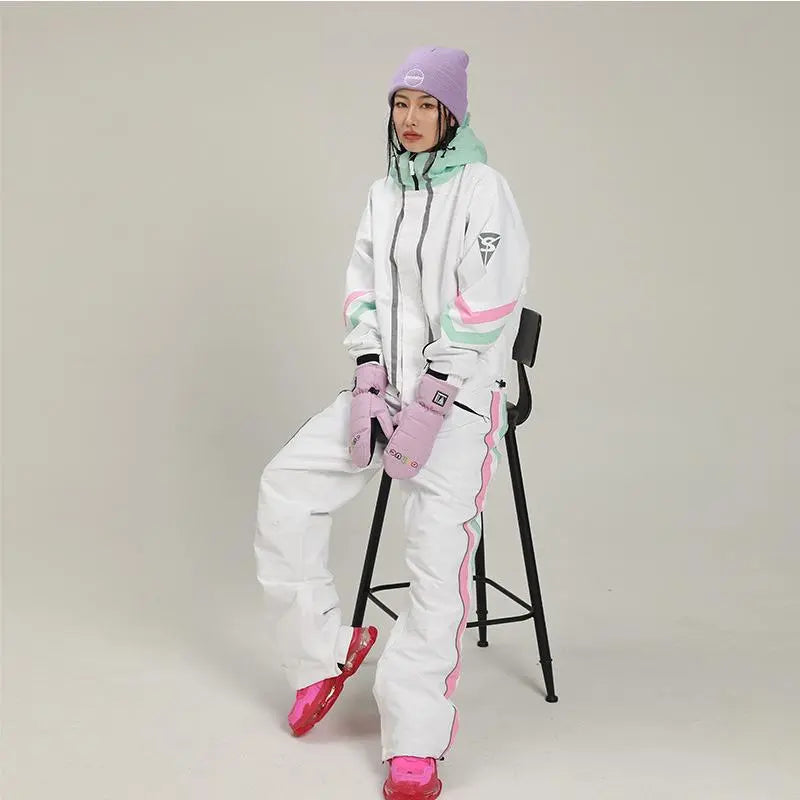 Retro One-piece Ski Jumpsuits for Women Loose Fit Snowsuits