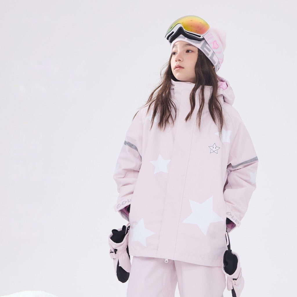 Kids' Star-Pattern Waterproof Ski Shell Jacket