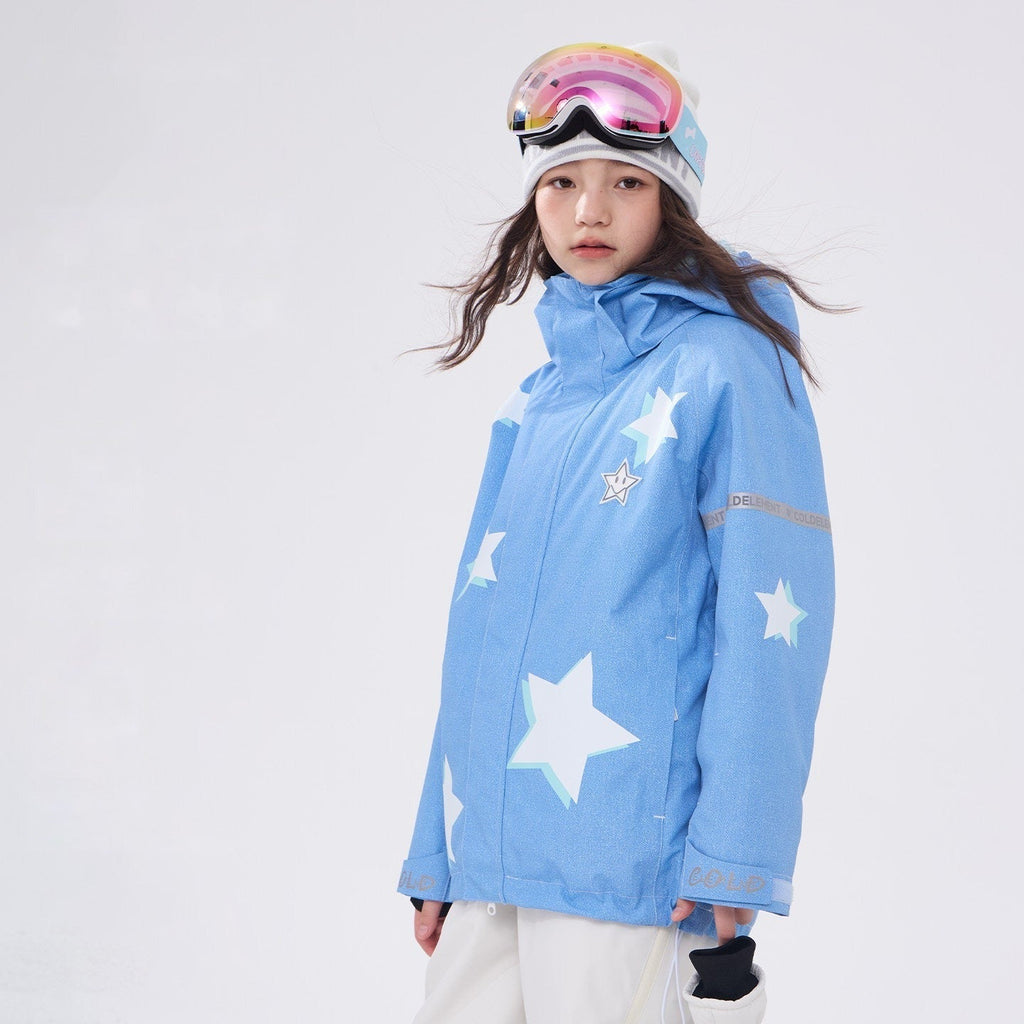 Kids' Star-Pattern Waterproof Ski Shell Jacket