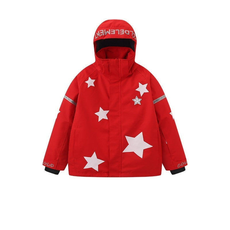 Kids' Star-Pattern Waterproof Ski Shell Jacket