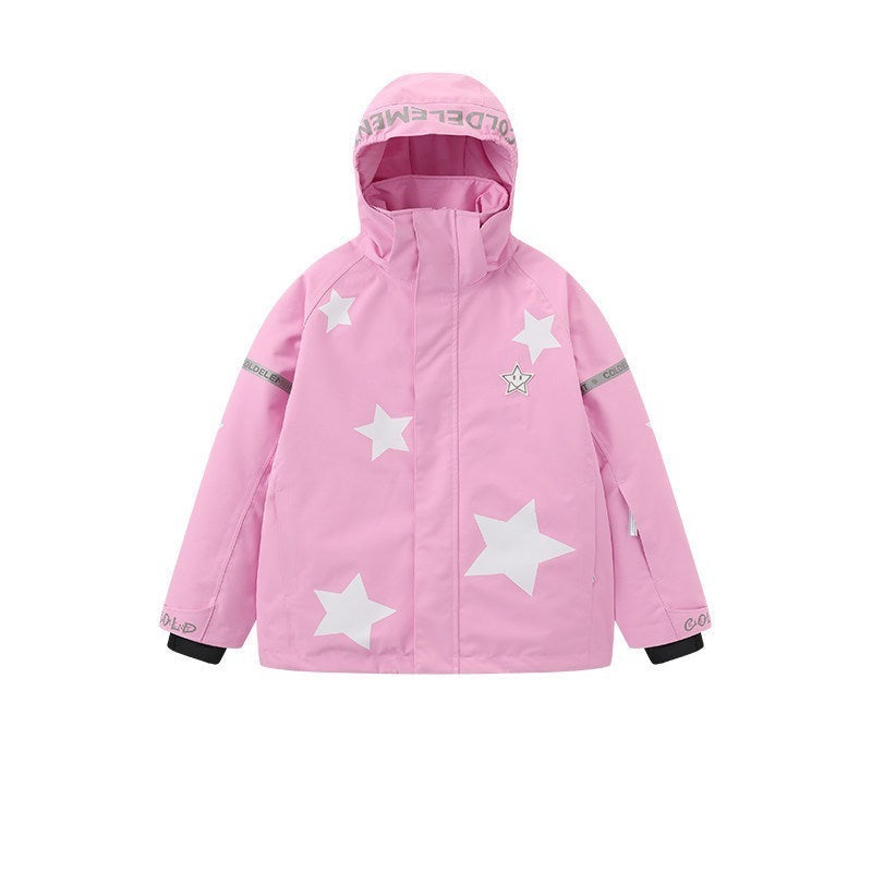 Kids' Star-Pattern Waterproof Ski Shell Jacket