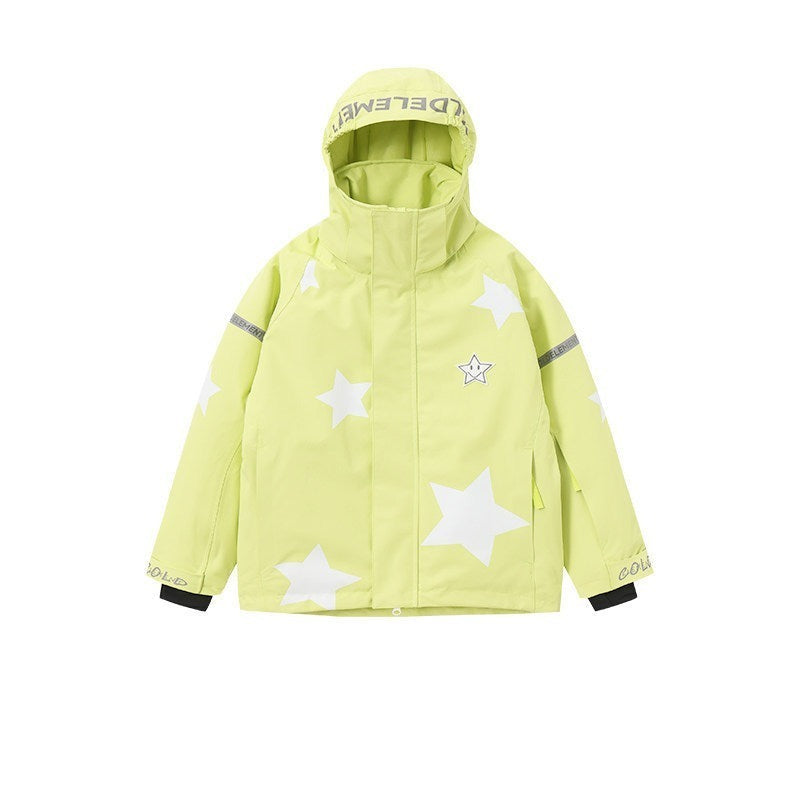 Kids' Star-Pattern Waterproof Ski Shell Jacket