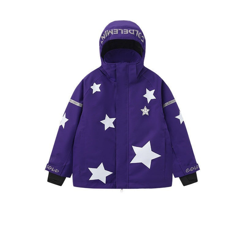 Kids' Star-Pattern Waterproof Ski Shell Jacket